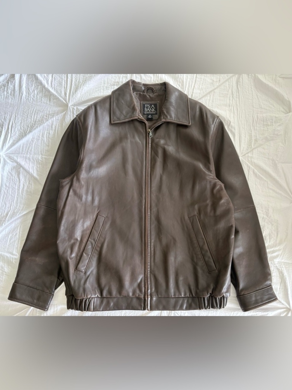 Jos A Bank Executive Collection Genuine Leather Bomber Jacket M Brown Full Zip